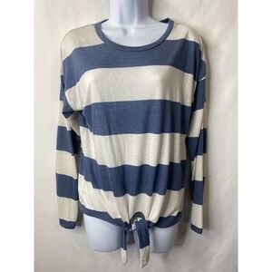 Womens Tie Front Shirt Size Medium American Preppy Coastal Striped Blue White